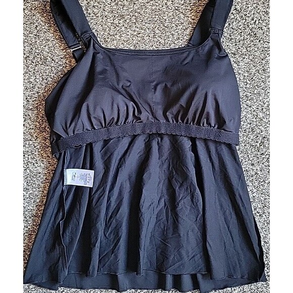 Swim Top Black L D Cup 14-16 Scoop Neck Flutter Solid Padded Lands End S908 - Picture 5 of 5